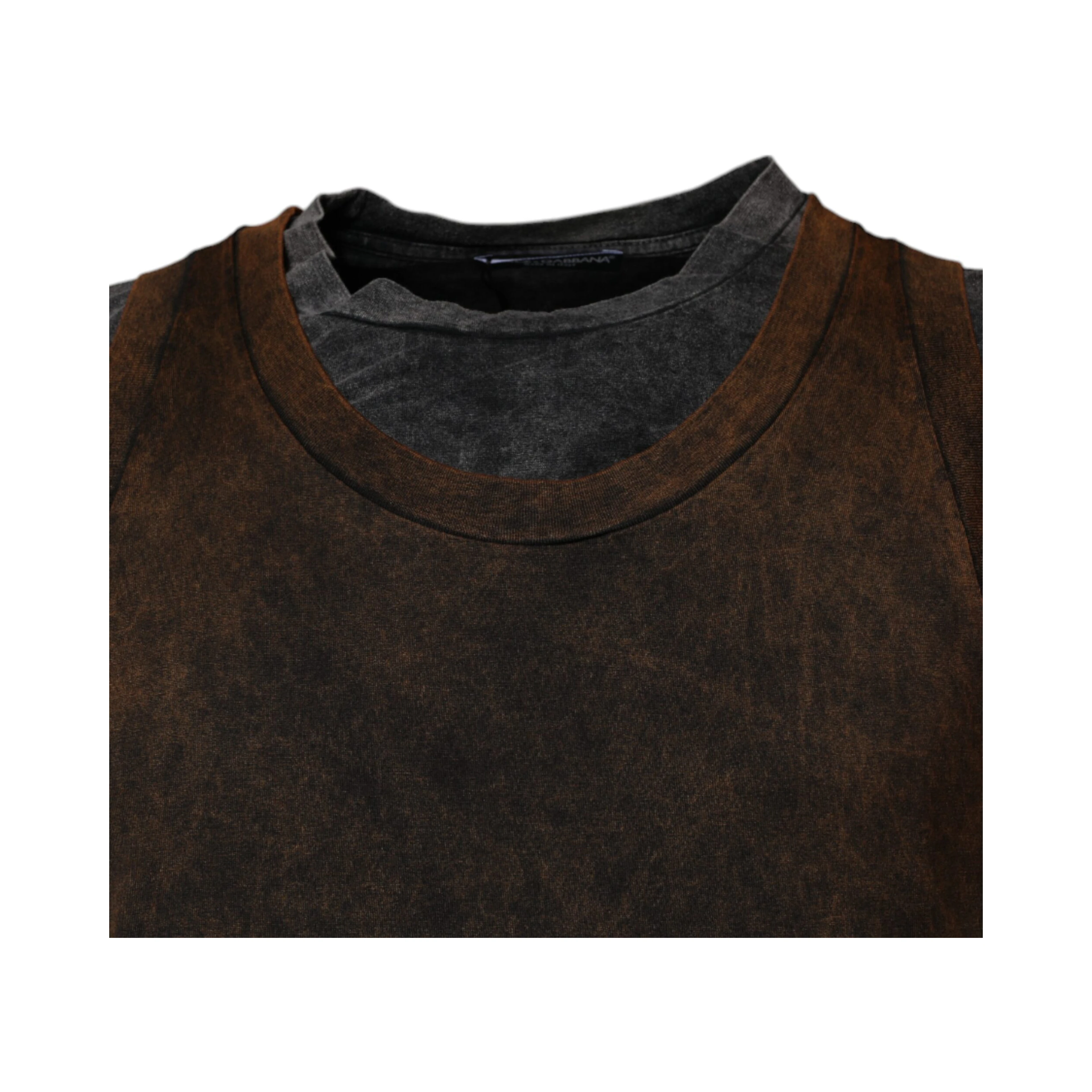 Brown Cotton Round Neck Sleeveless T-shirt