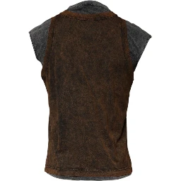Brown Cotton Round Neck Sleeveless T-shirt