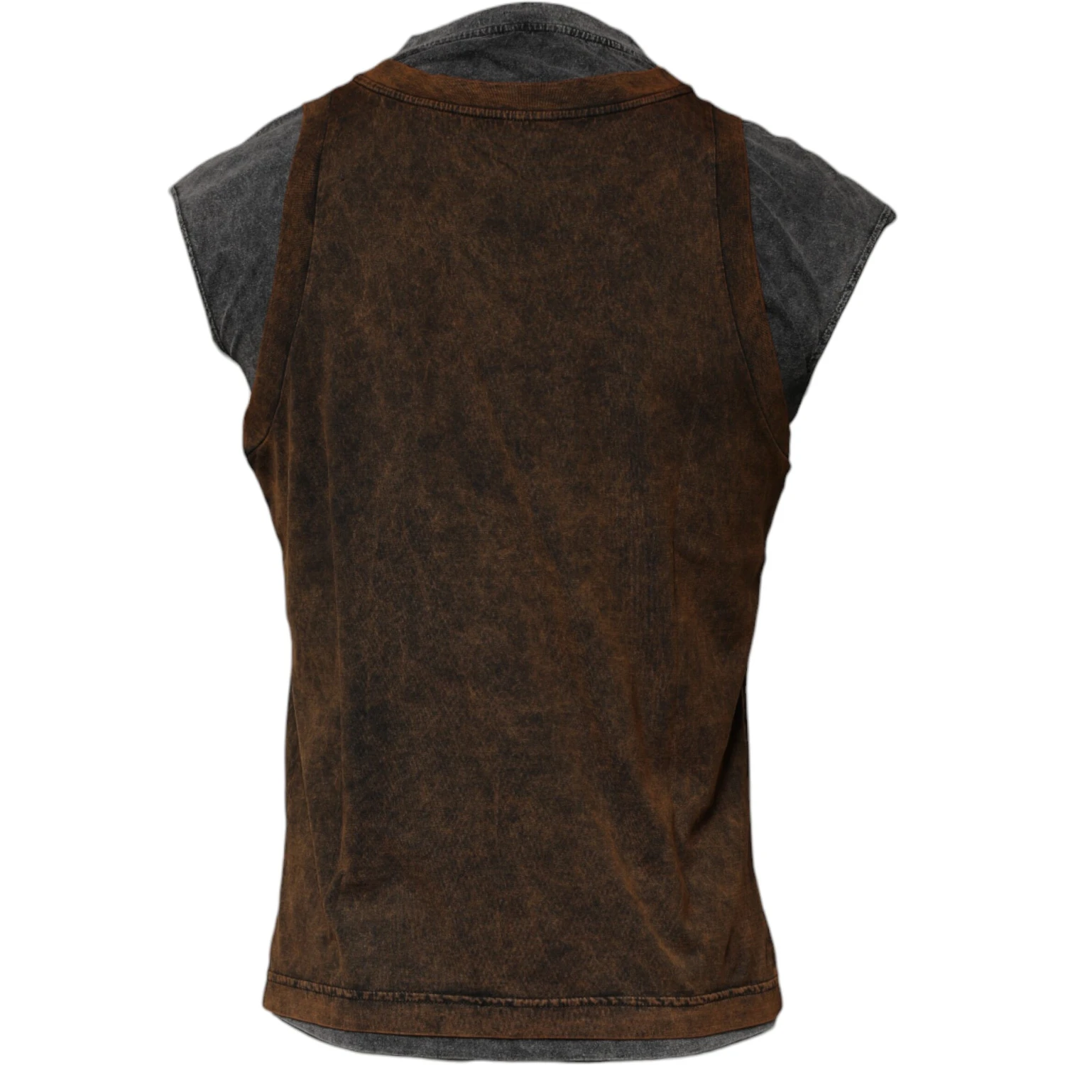Brown Cotton Round Neck Sleeveless T-shirt