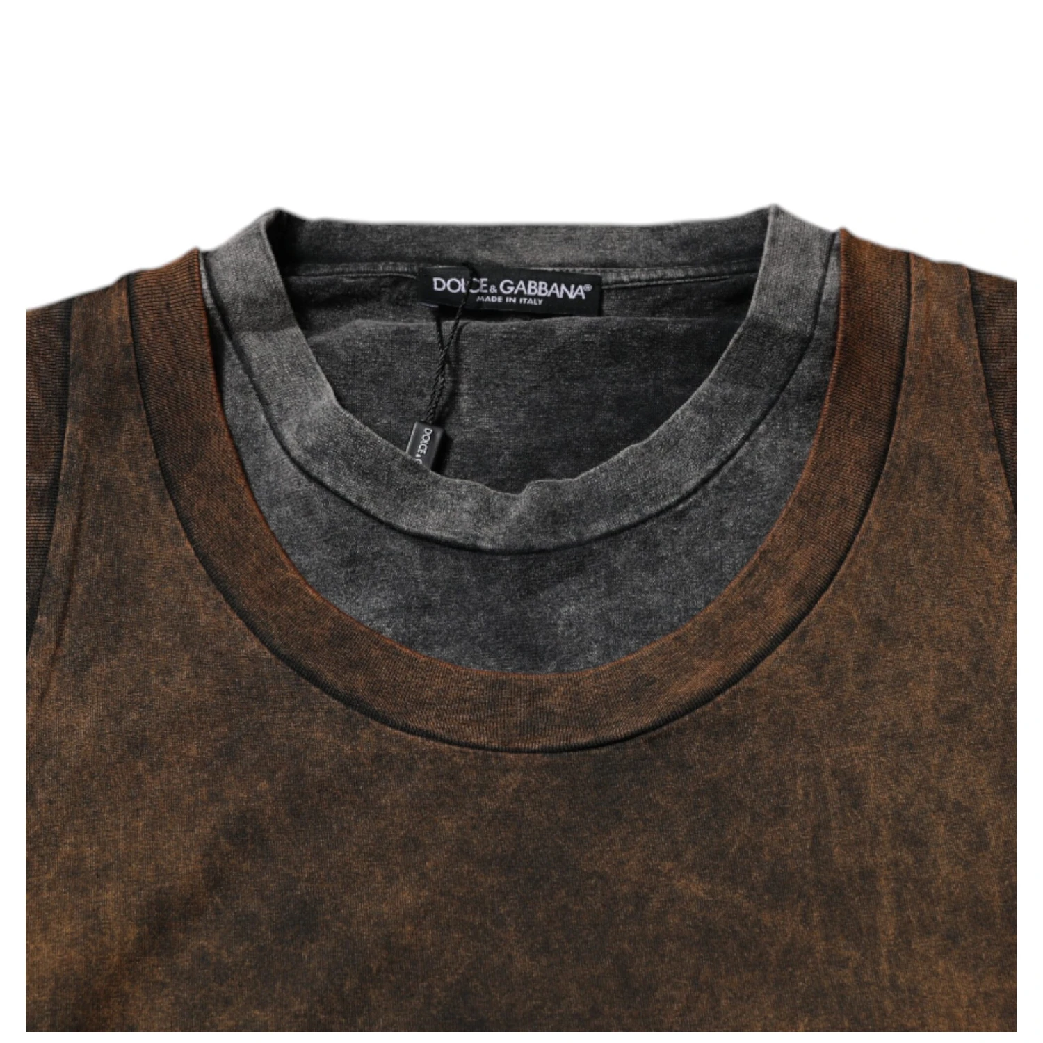 Brown Cotton Round Neck Sleeveless T-shirt