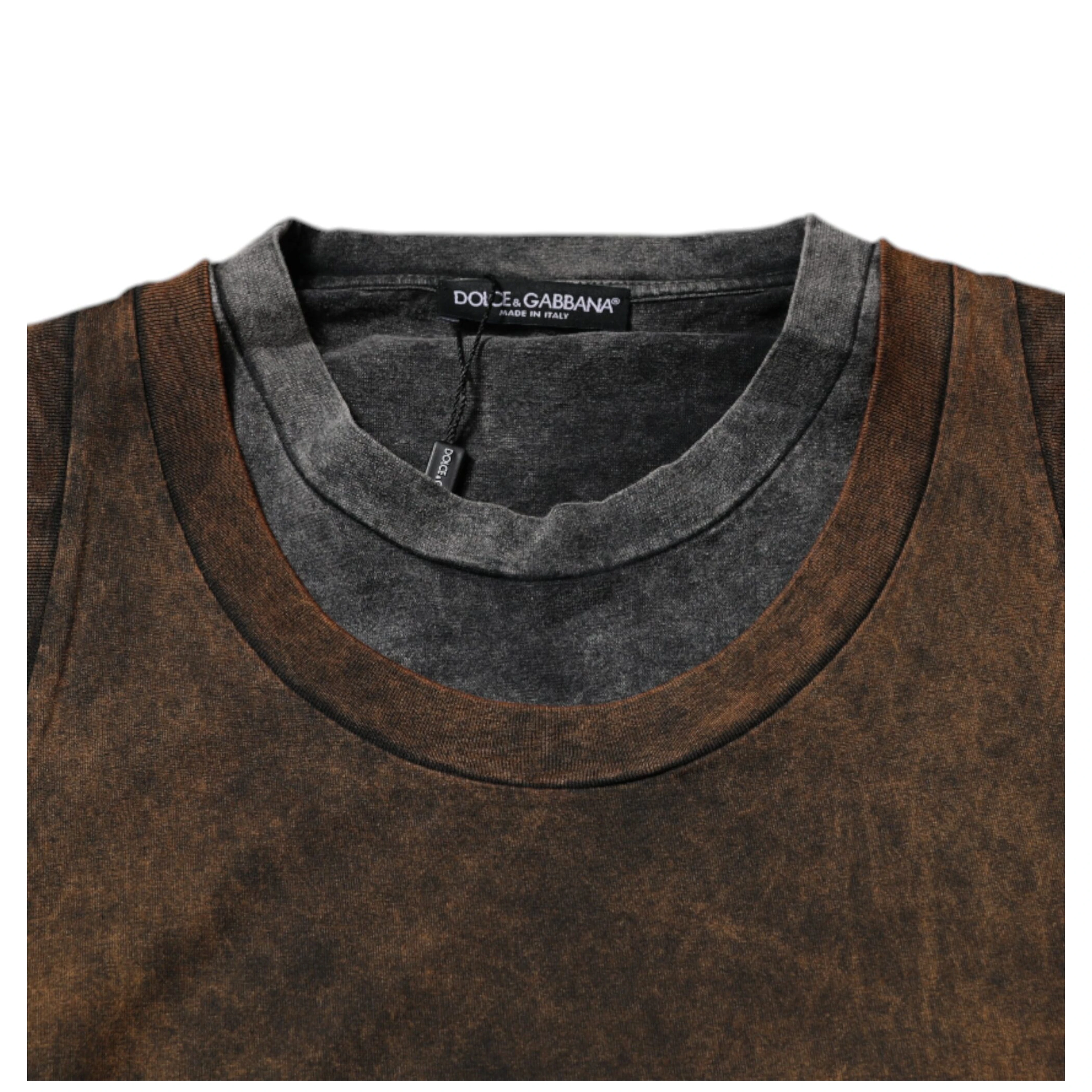 Brown Cotton Round Neck Sleeveless T-shirt