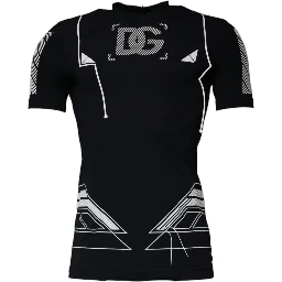 Black Graphic Print Nylon Crew Neck T-shirt