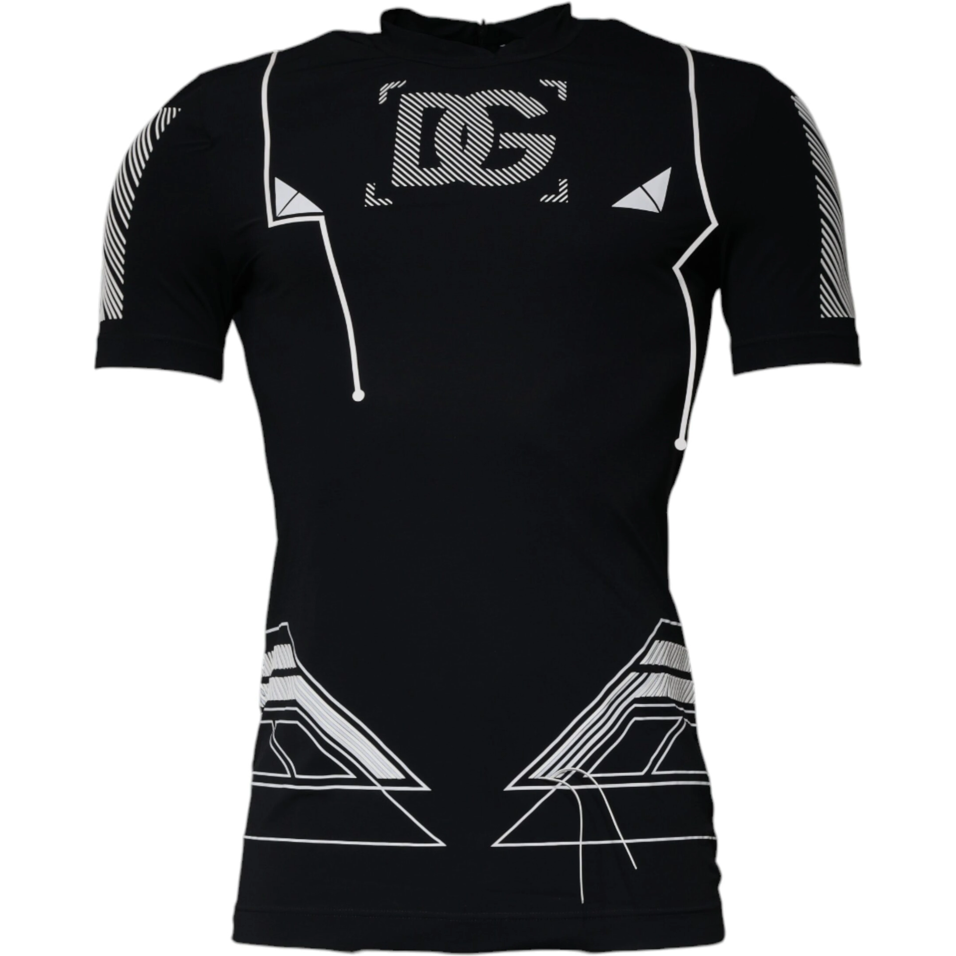 Black Graphic Print Nylon Crew Neck T-shirt