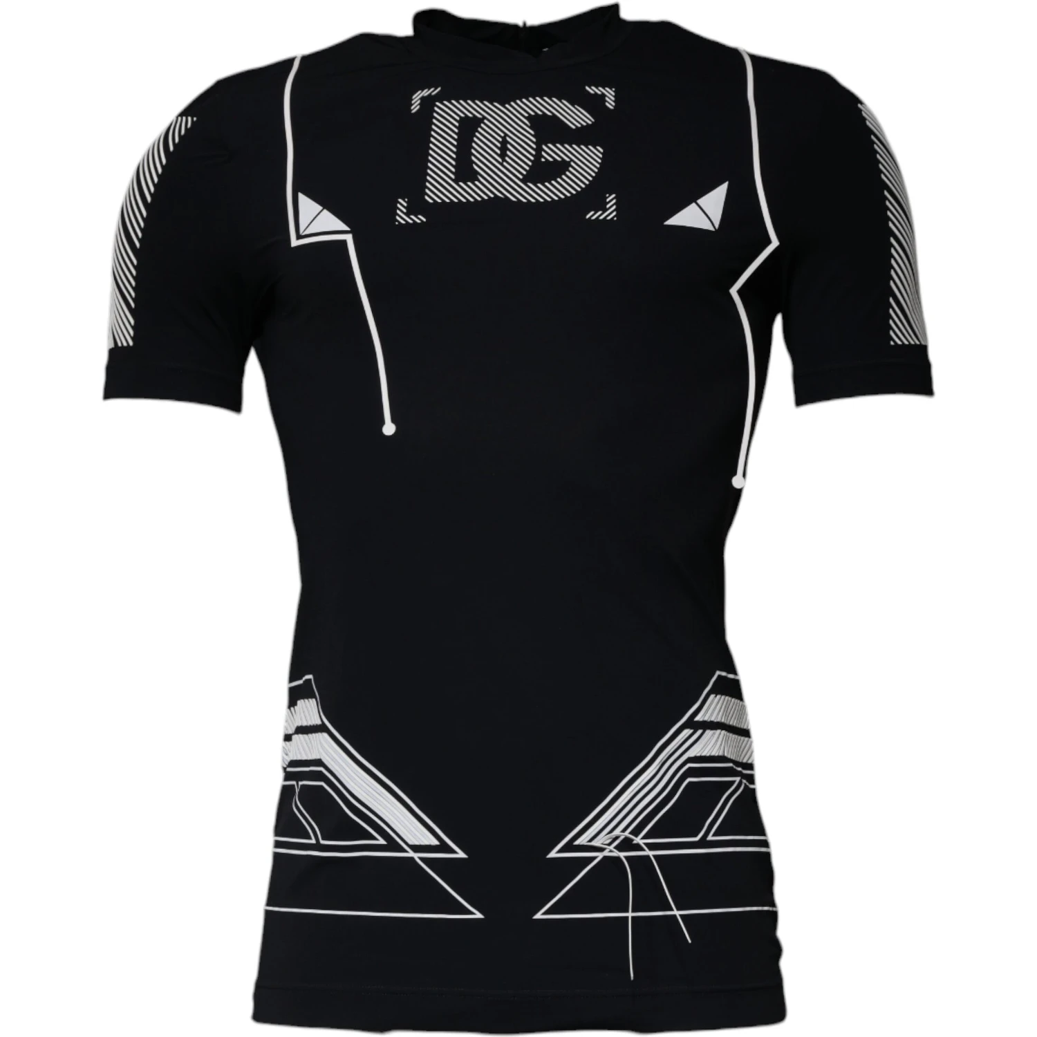 Black Graphic Print Nylon Crew Neck T-shirt