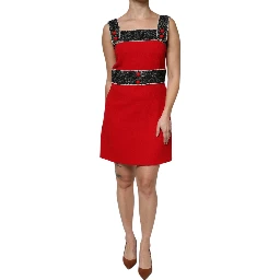 Red Wool Sleeveless A-line Flared Mini Dress