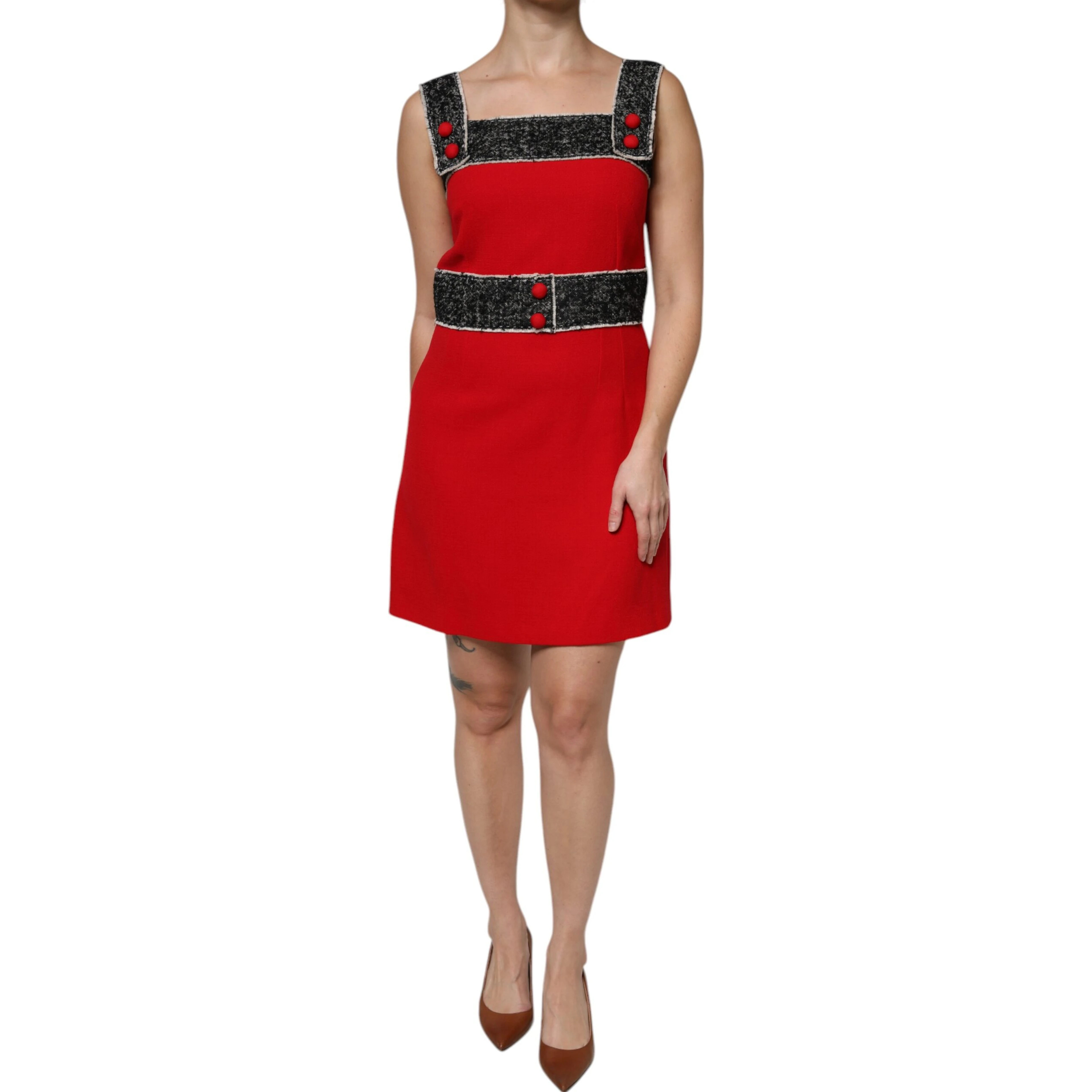 Red Wool Sleeveless A-line Flared Mini Dress