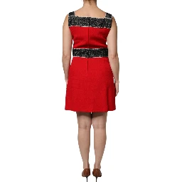 Red Wool Sleeveless A-line Flared Mini Dress
