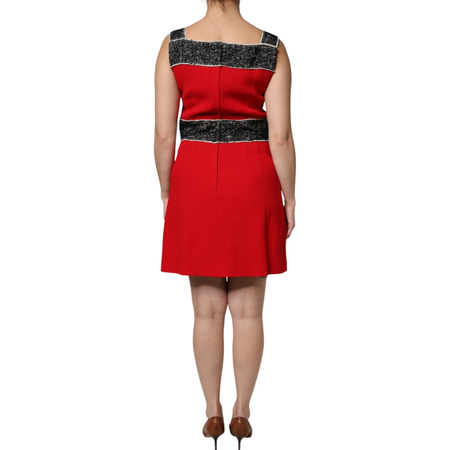 Red Wool Sleeveless A-line Flared Mini Dress