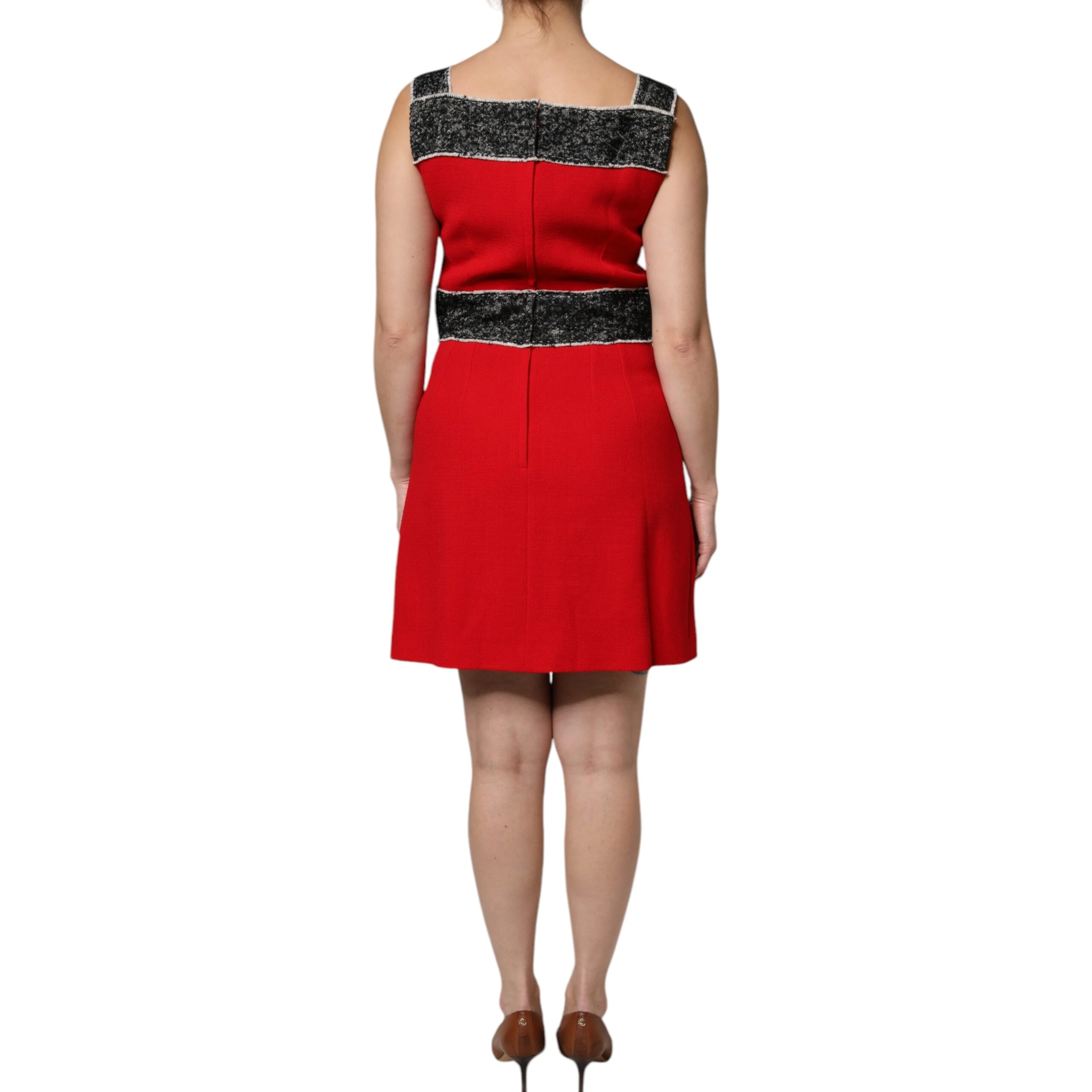 Red Wool Sleeveless A-line Flared Mini Dress