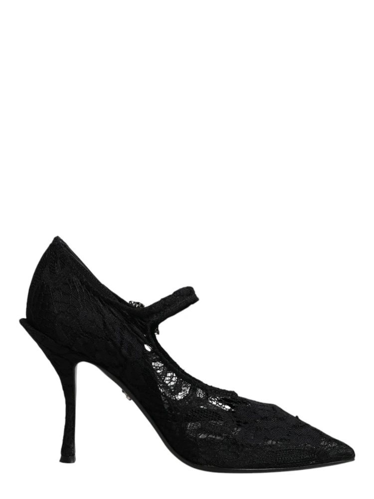 Black Lace Crystals Mary Jane Pumps Shoes