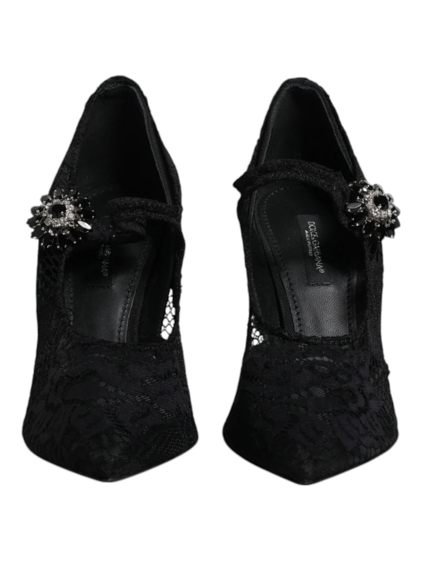 Black Lace Crystals Mary Jane Pumps Shoes