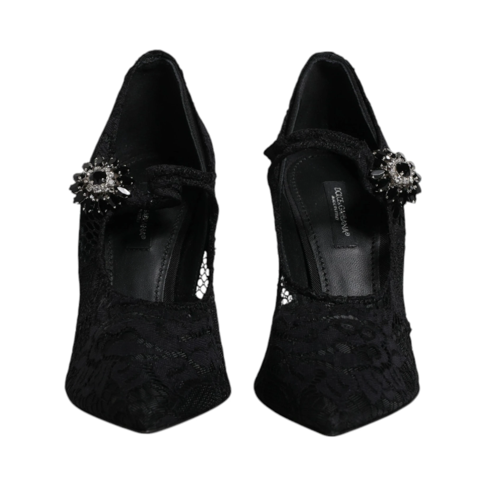 Black Lace Crystals Mary Jane Pumps Shoes