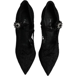 Black Lace Crystals Mary Jane Pumps Shoes