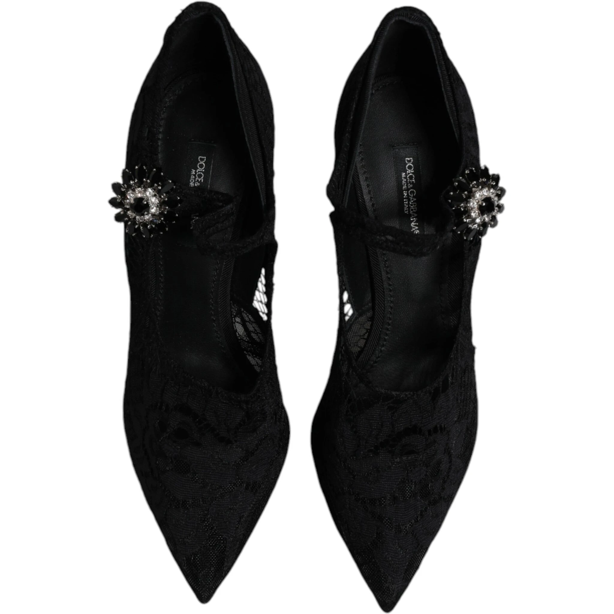 Black Lace Crystals Mary Jane Pumps Shoes