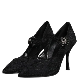Black Lace Crystals Mary Jane Pumps Shoes