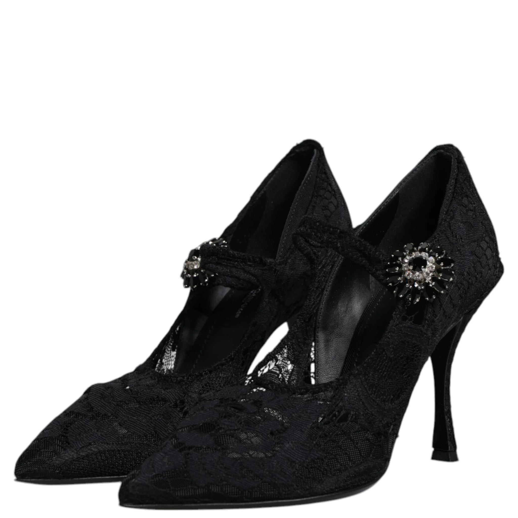 Black Lace Crystals Mary Jane Pumps Shoes