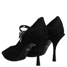Black Lace Crystals Mary Jane Pumps Shoes