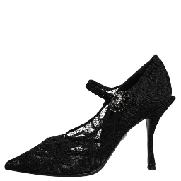 Black Lace Crystals Mary Jane Pumps Shoes