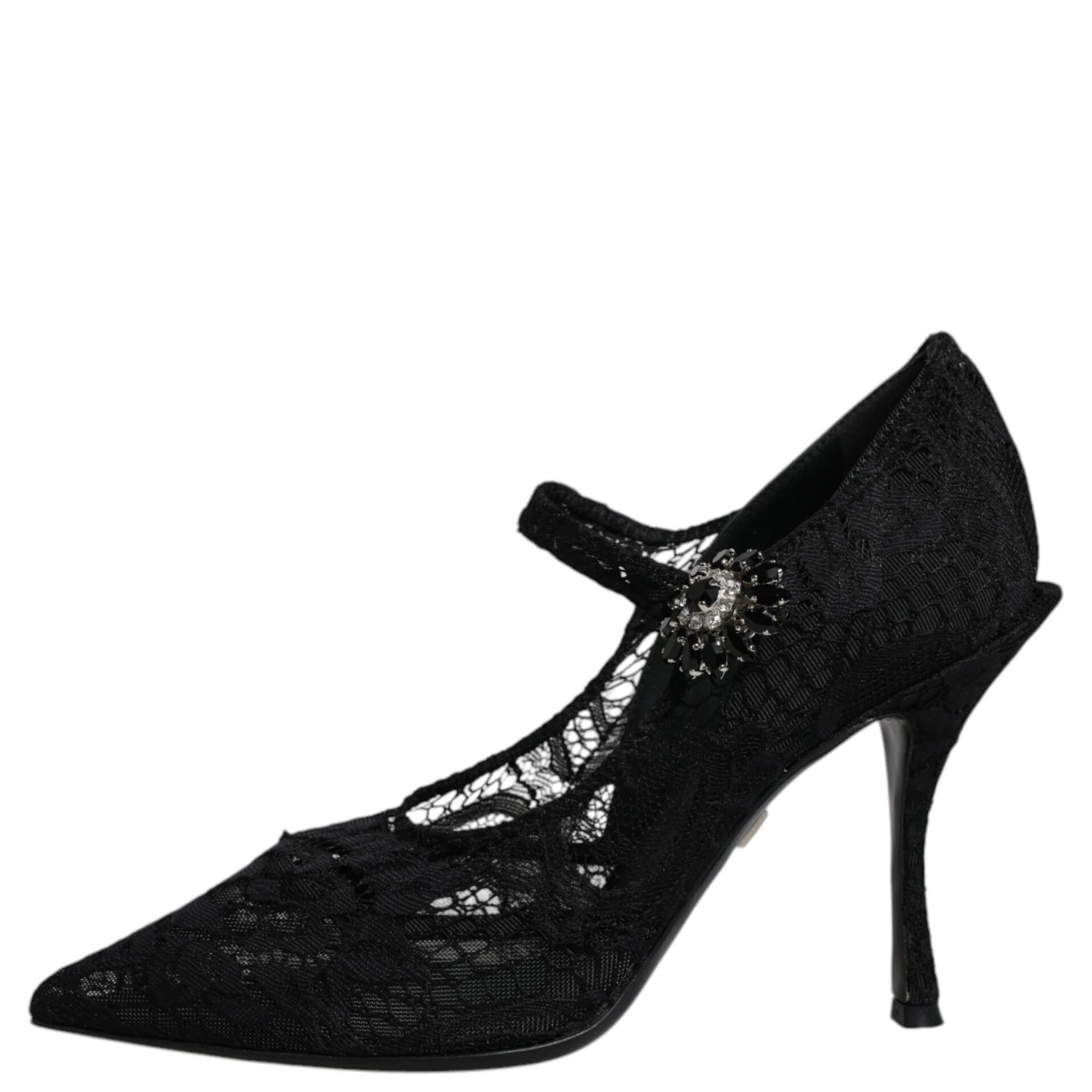 Black Lace Crystals Mary Jane Pumps Shoes