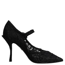 Black Lace Crystals Mary Jane Pumps Shoes