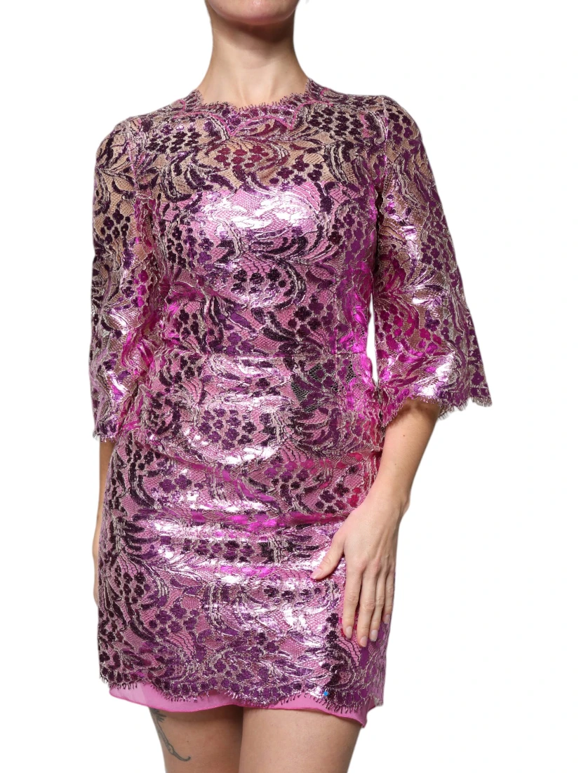 Metallic Fuchsia Floral Sheath Mini Dress