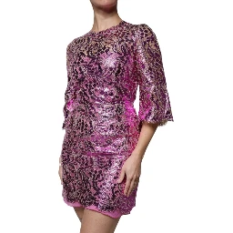 Metallic Fuchsia Floral Sheath Mini Dress