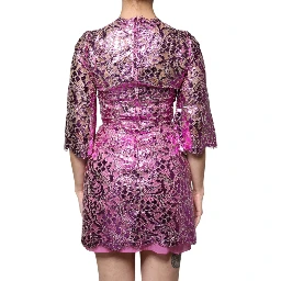 Metallic Fuchsia Floral Sheath Mini Dress