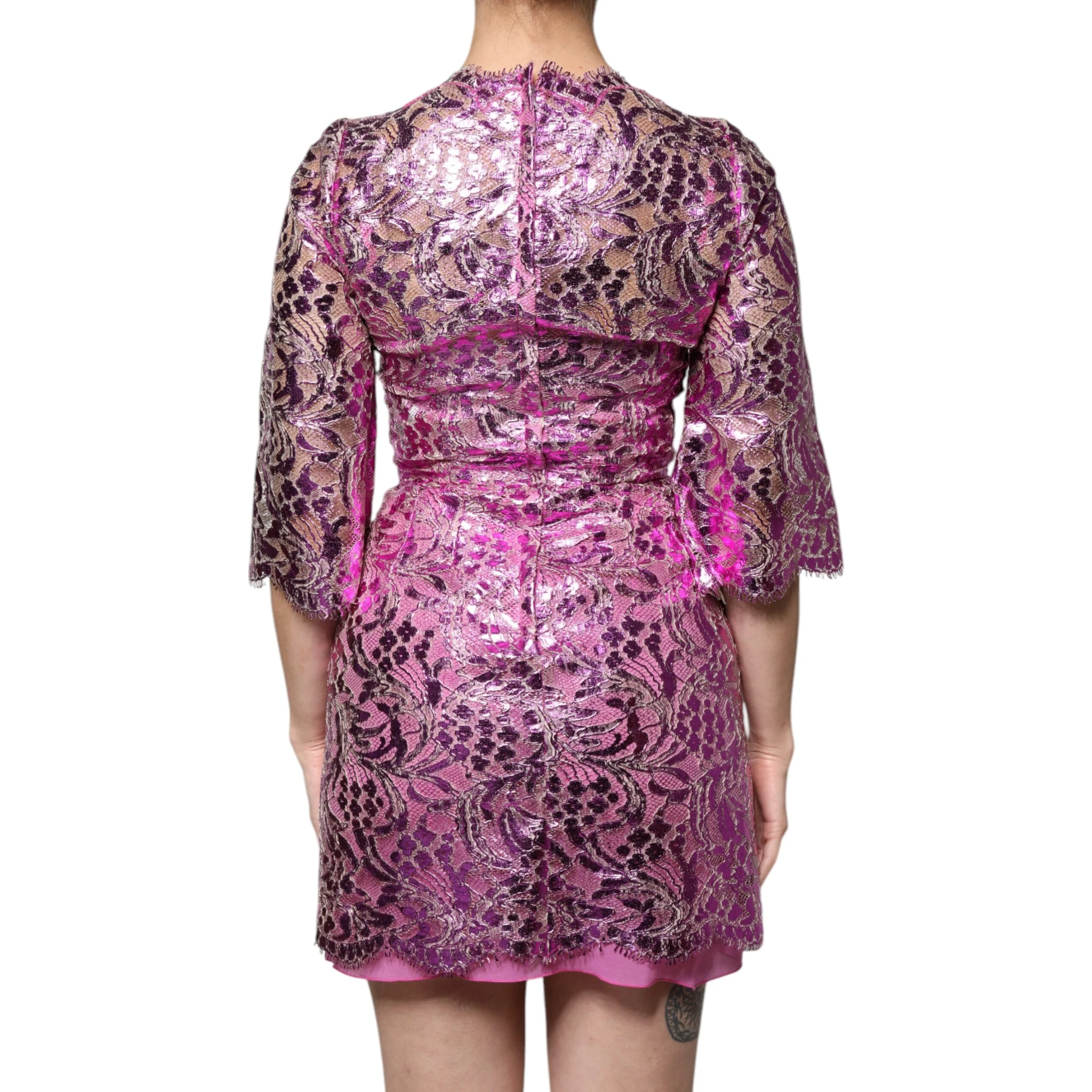 Metallic Fuchsia Floral Sheath Mini Dress