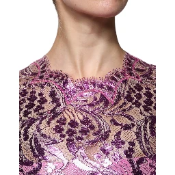 Metallic Fuchsia Floral Sheath Mini Dress
