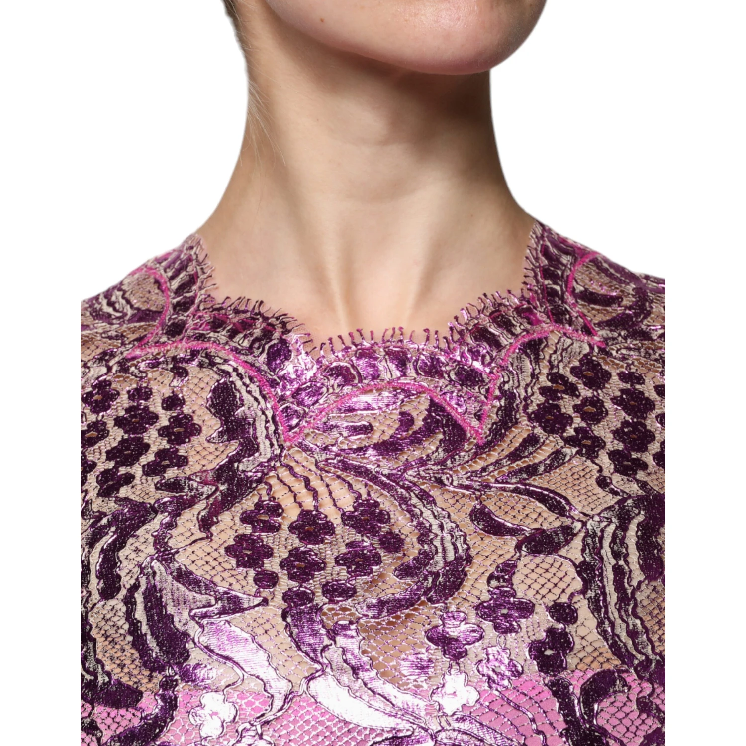 Metallic Fuchsia Floral Sheath Mini Dress