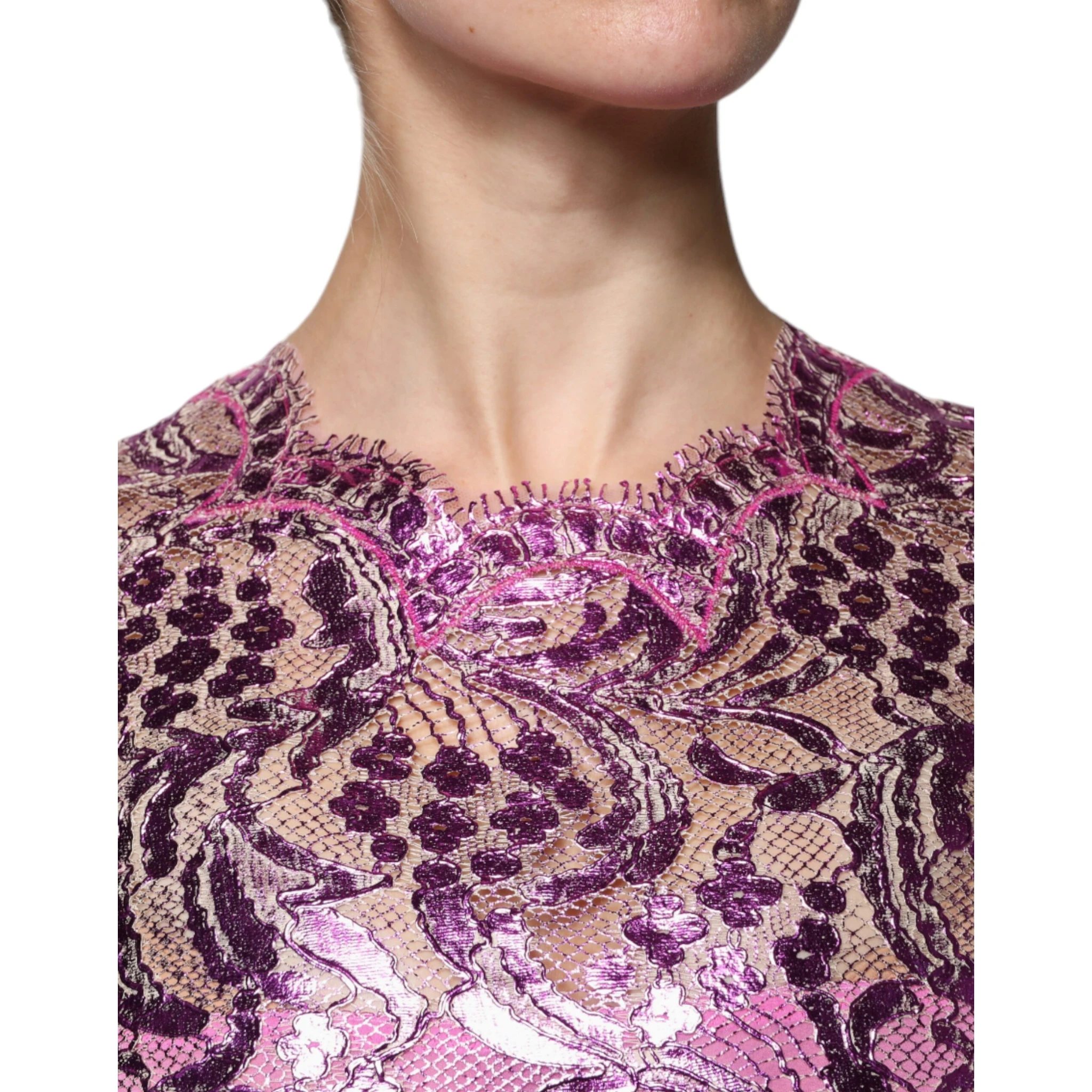 Metallic Fuchsia Floral Sheath Mini Dress