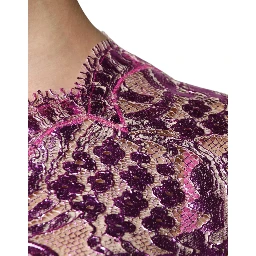 Metallic Fuchsia Floral Sheath Mini Dress