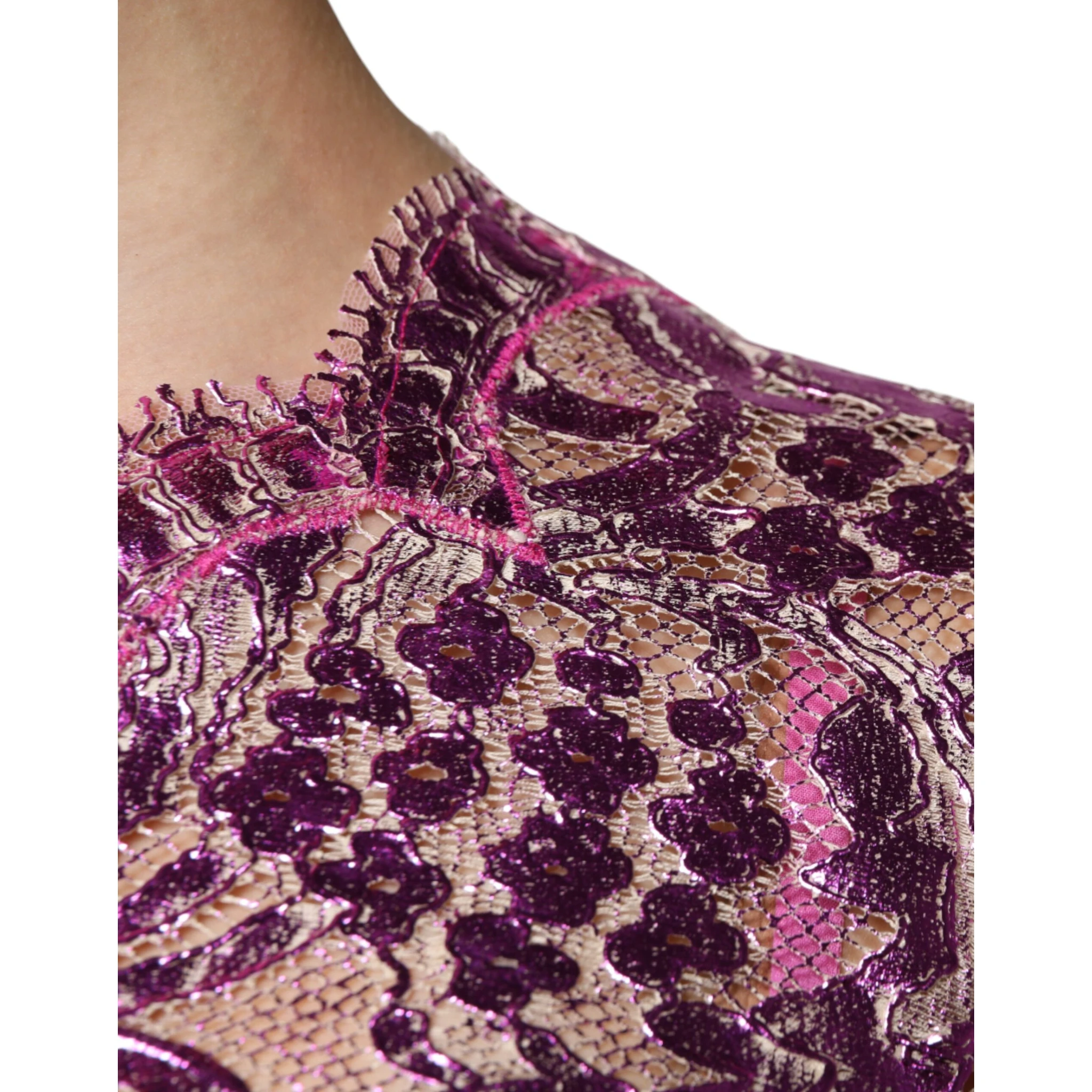 Metallic Fuchsia Floral Sheath Mini Dress