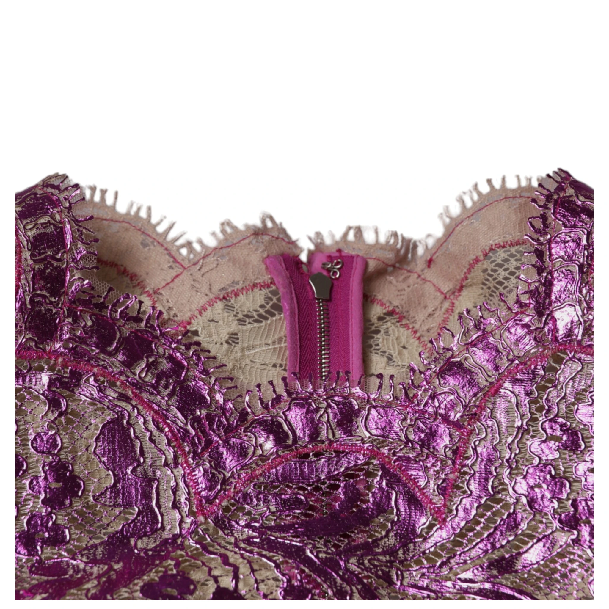 Metallic Fuchsia Floral Sheath Mini Dress