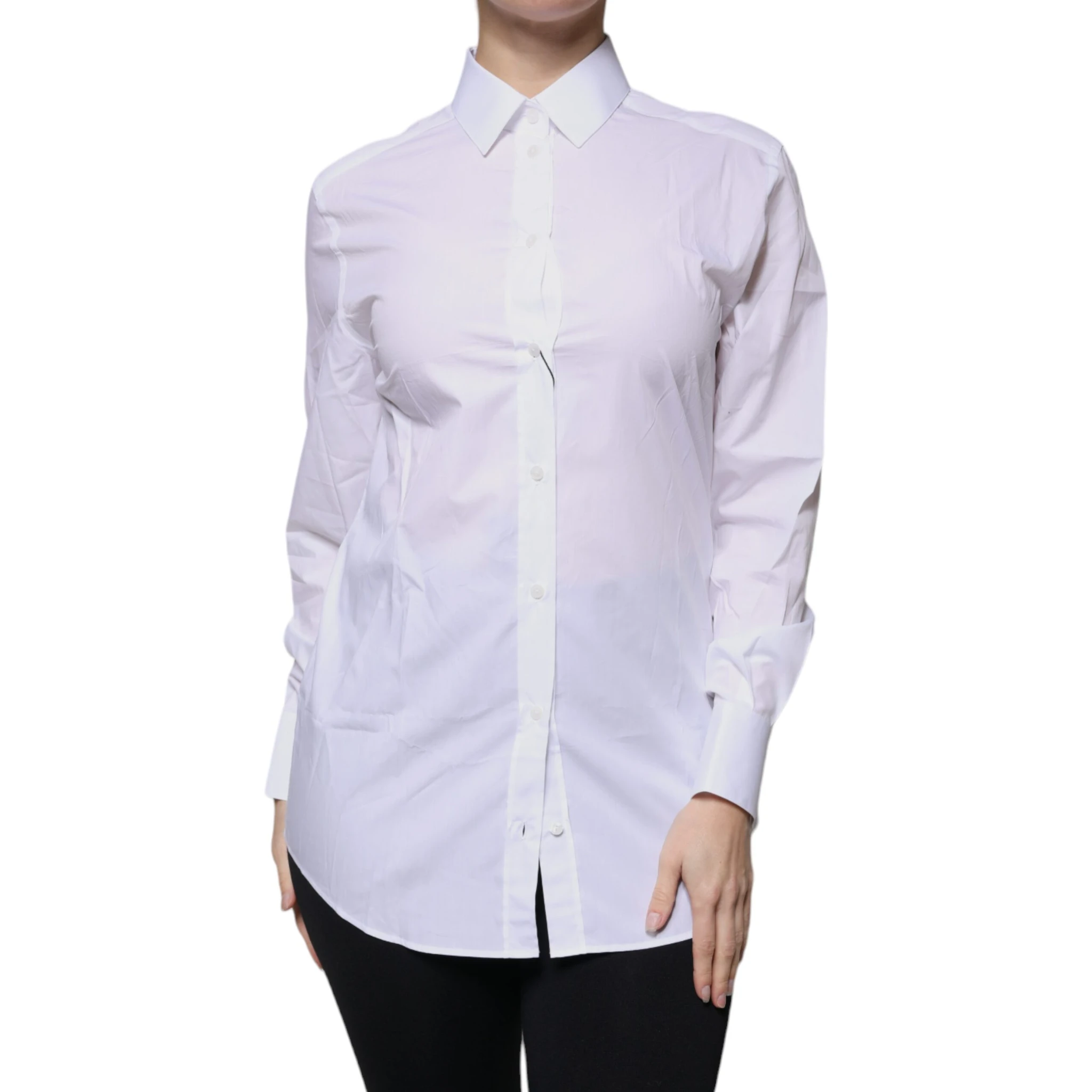 White Cotton Collared Long Sleeves Shirt Top