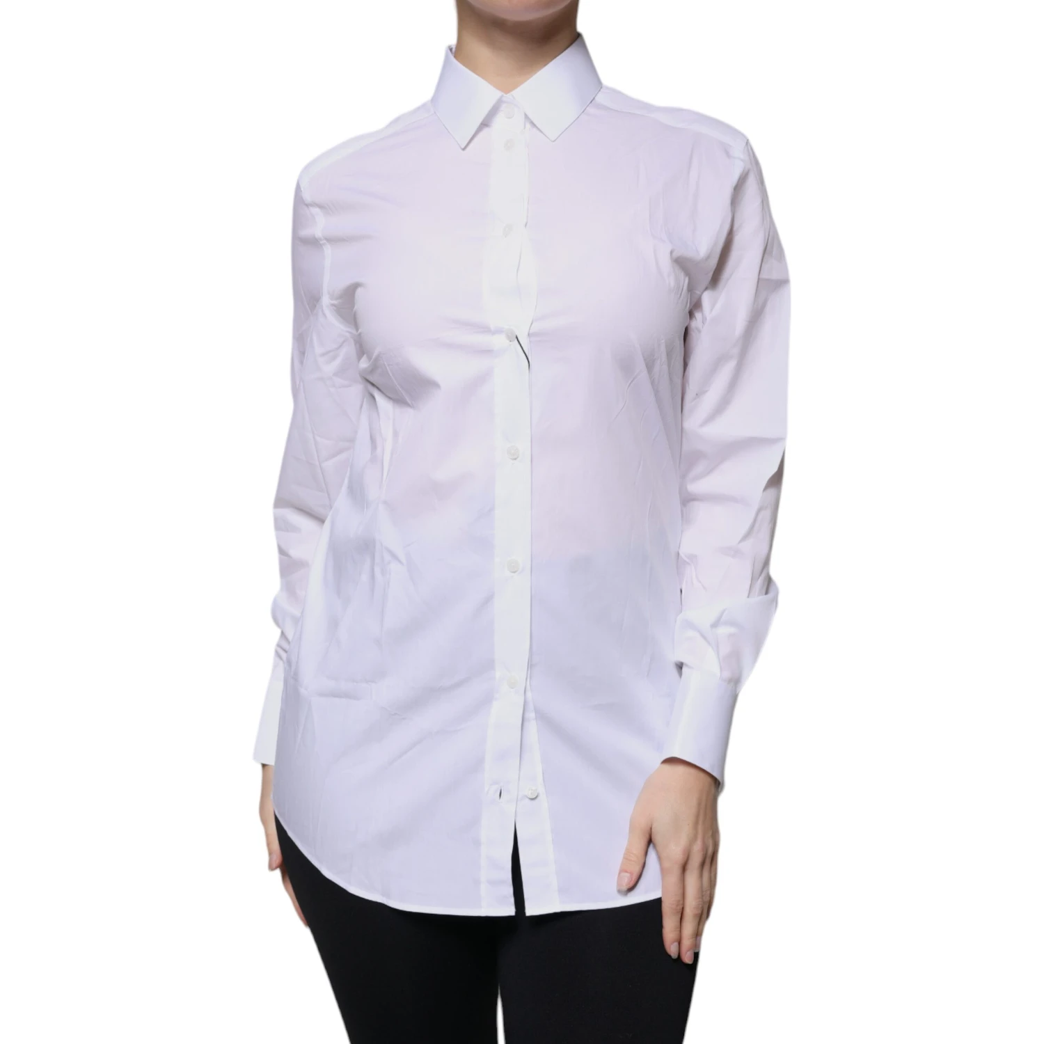White Cotton Collared Long Sleeves Shirt Top