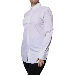 White Cotton Collared Long Sleeves Shirt Top