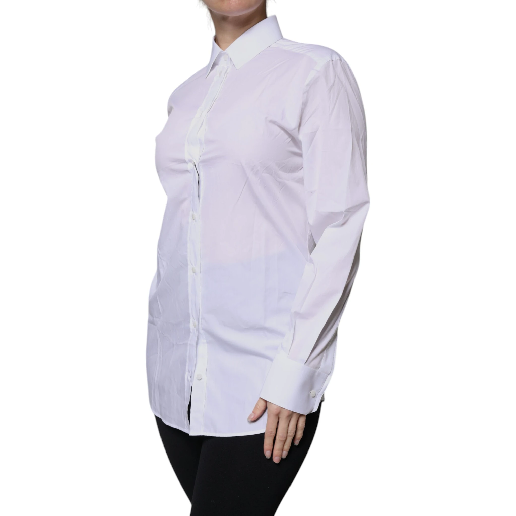 White Cotton Collared Long Sleeves Shirt Top