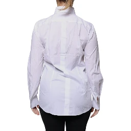 White Cotton Collared Long Sleeves Shirt Top