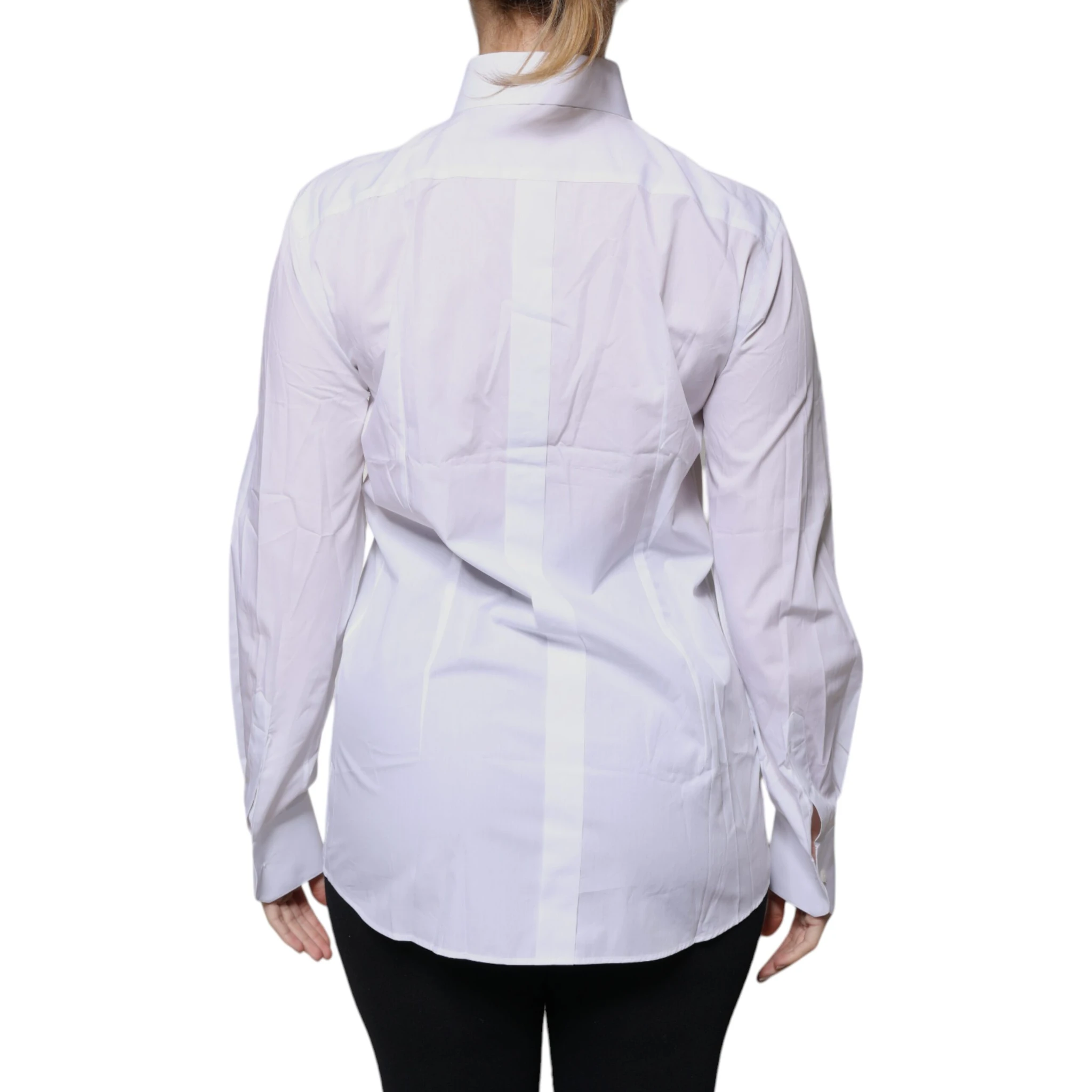 White Cotton Collared Long Sleeves Shirt Top