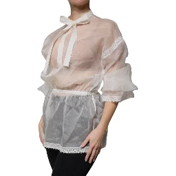 White Ascot Collar Long Sleeves Blouse Top
