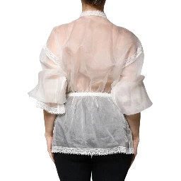 White Ascot Collar Long Sleeves Blouse Top