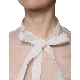 White Ascot Collar Long Sleeves Blouse Top