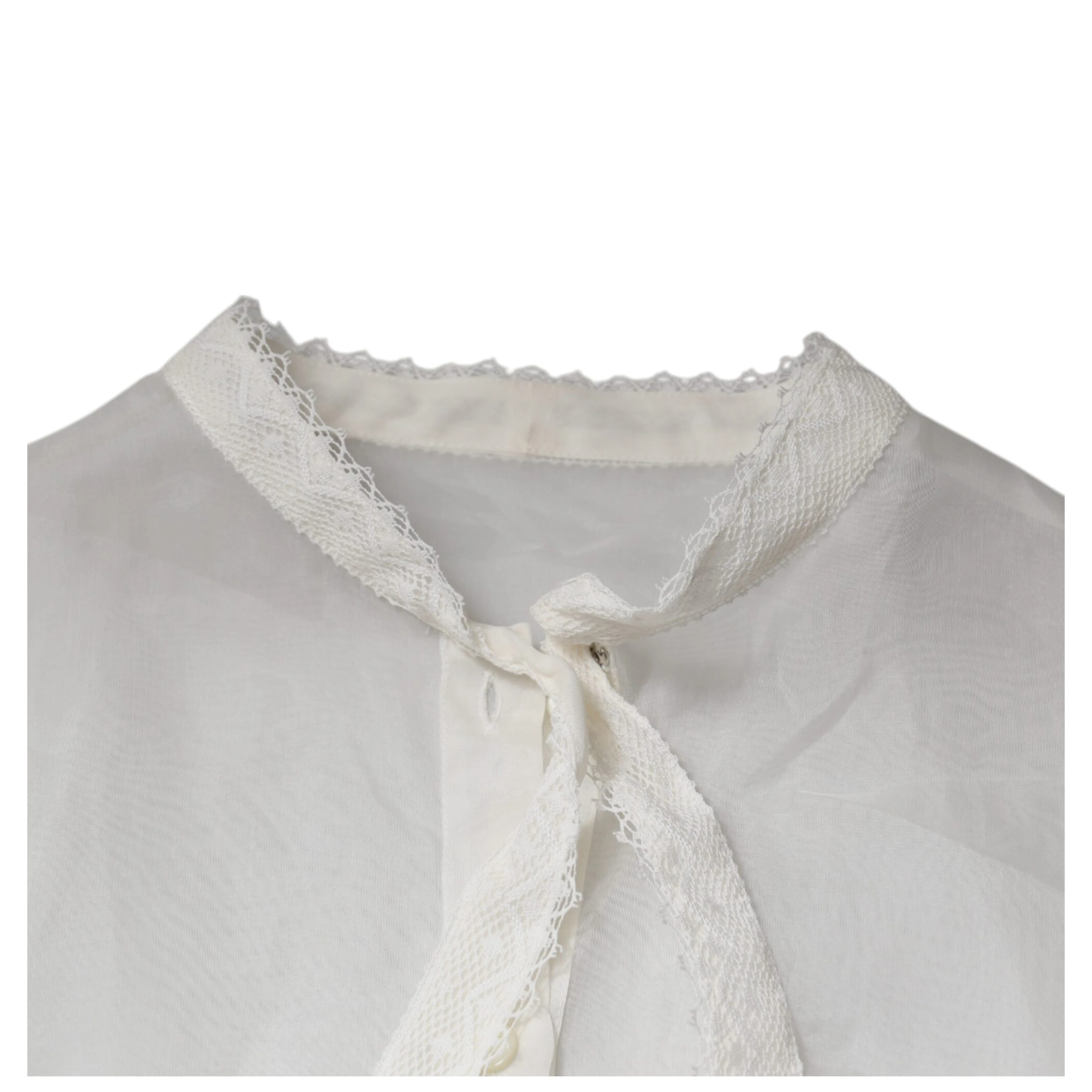 White Ascot Collar Long Sleeves Blouse Top