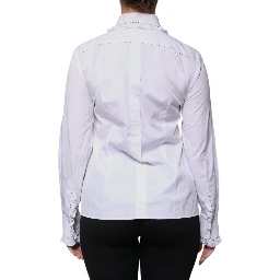 White Cotton Long Sleeves Ruffle Collar Top