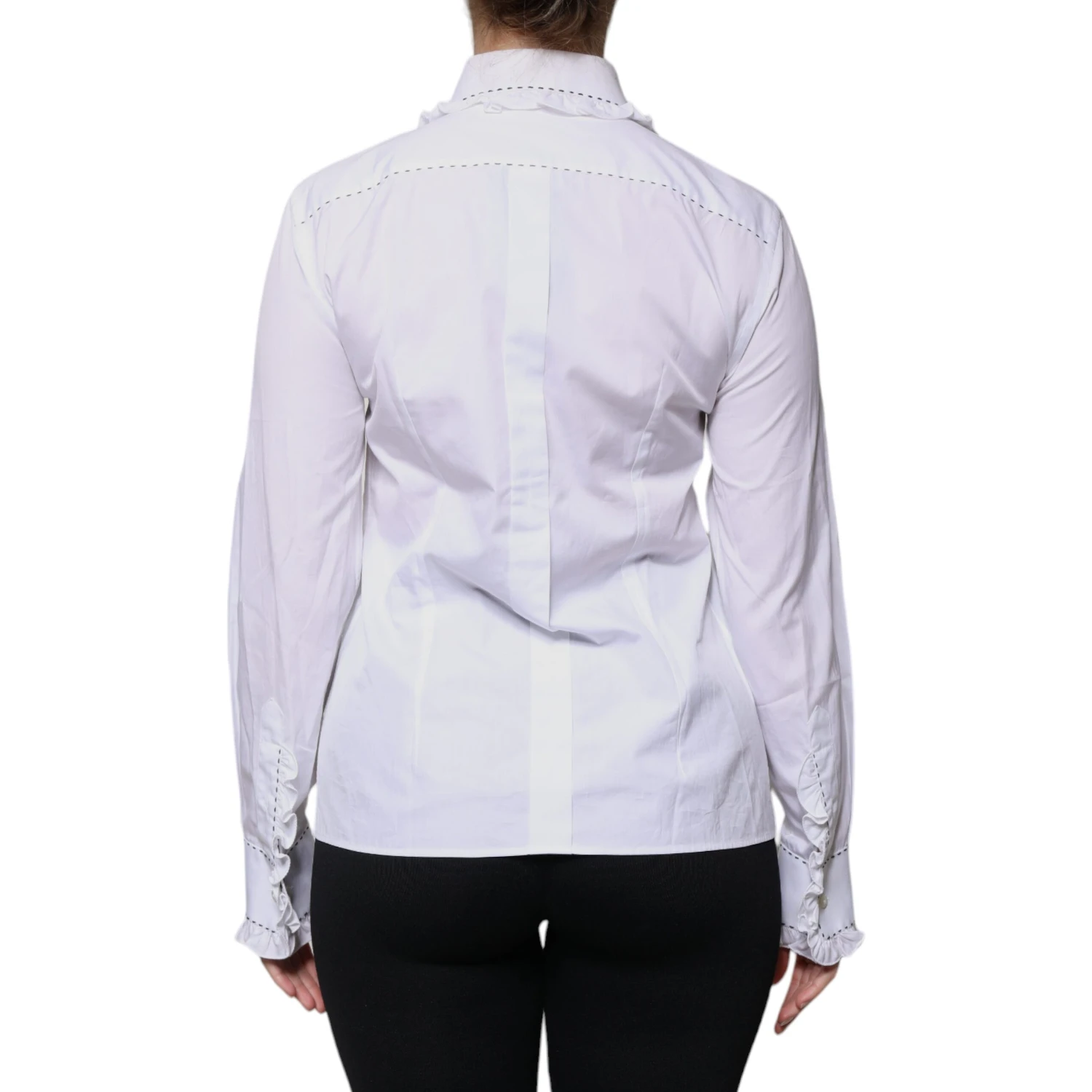 White Cotton Long Sleeves Ruffle Collar Top