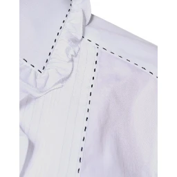 White Cotton Long Sleeves Ruffle Collar Top