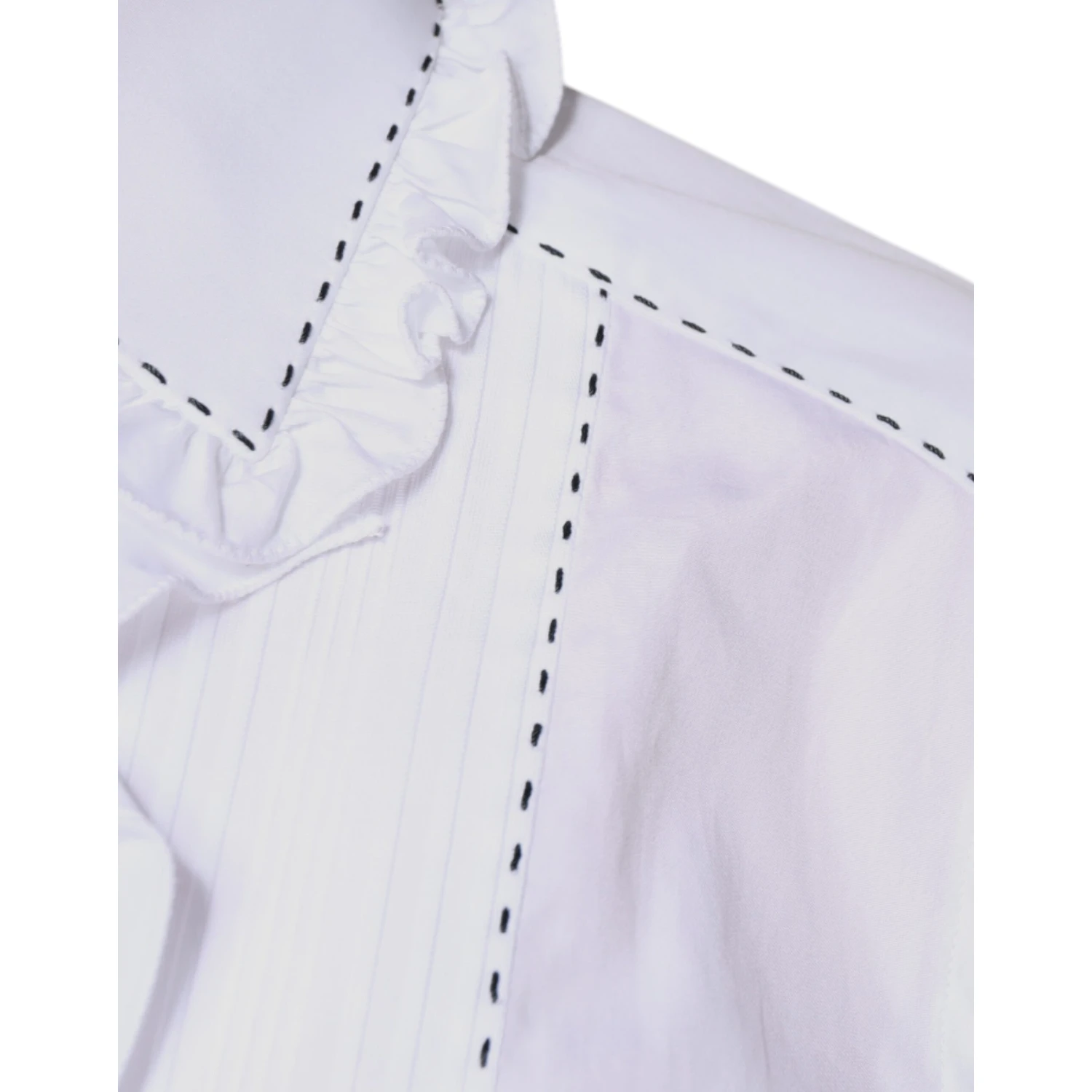 White Cotton Long Sleeves Ruffle Collar Top