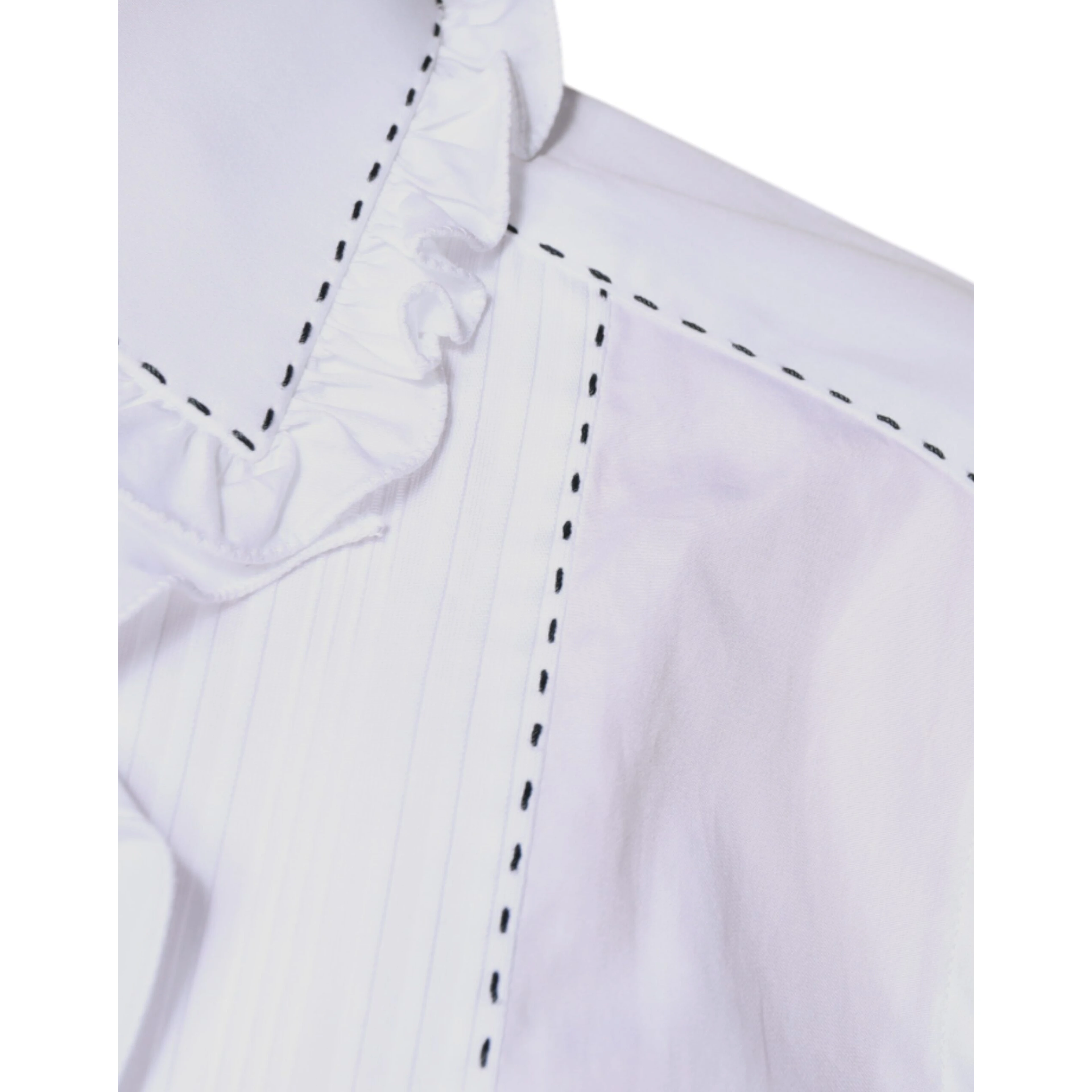 White Cotton Long Sleeves Ruffle Collar Top