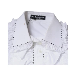 White Cotton Long Sleeves Ruffle Collar Top